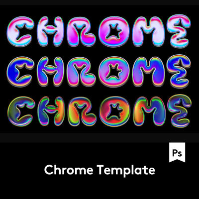 Chrome Template 全息渐变圆润卡通立体标题字体设计PS样式模板集