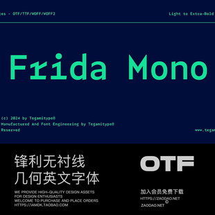 字重锋利几何风格 Frida 无衬线英文字体素材 Mono MyFonts 6款