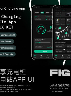 45+屏暗黑电动汽车共享公共充电桩充电站app ui界面设计figma模板