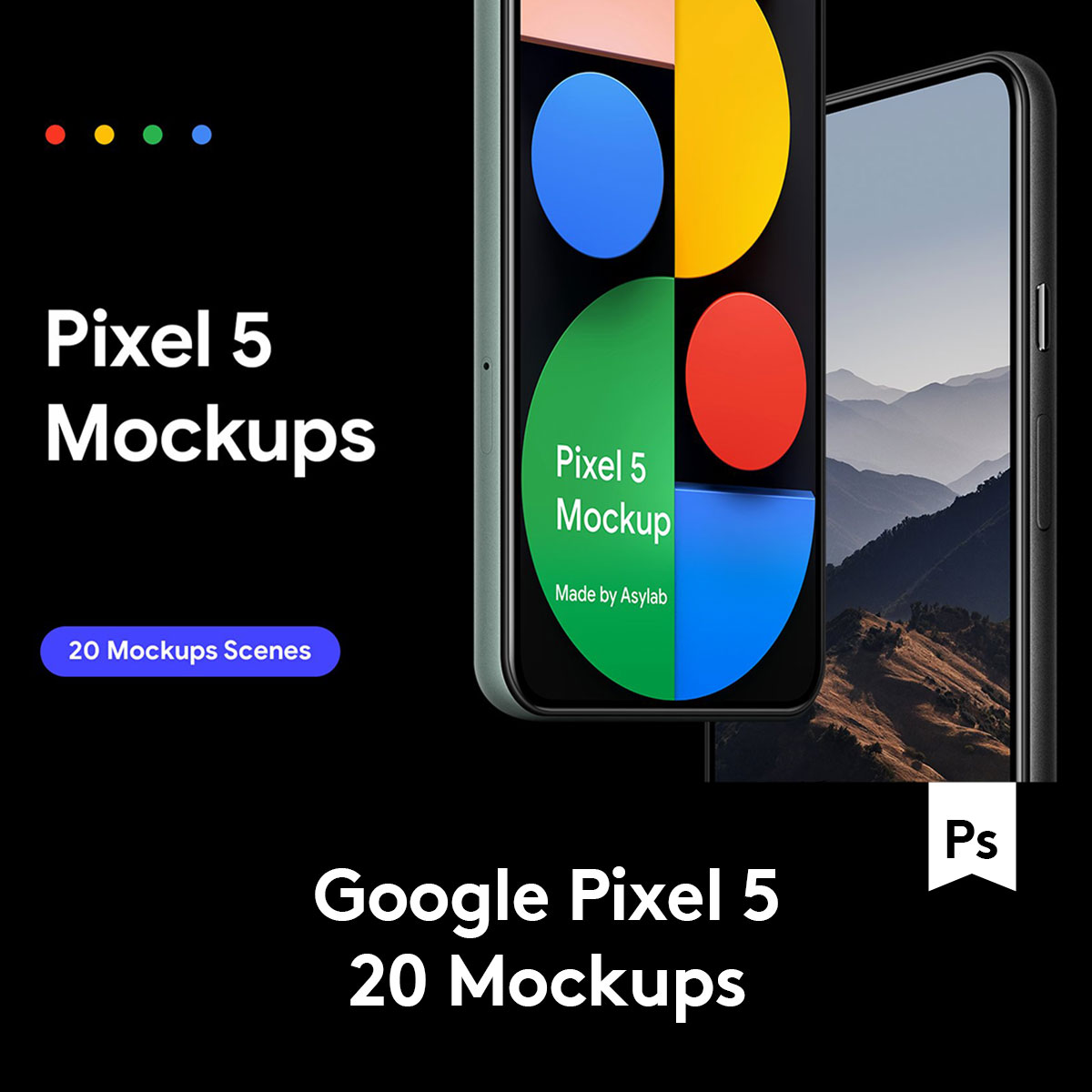 质感多角度谷歌Google Pixel 5手机UI作品贴图展示PS样机素材