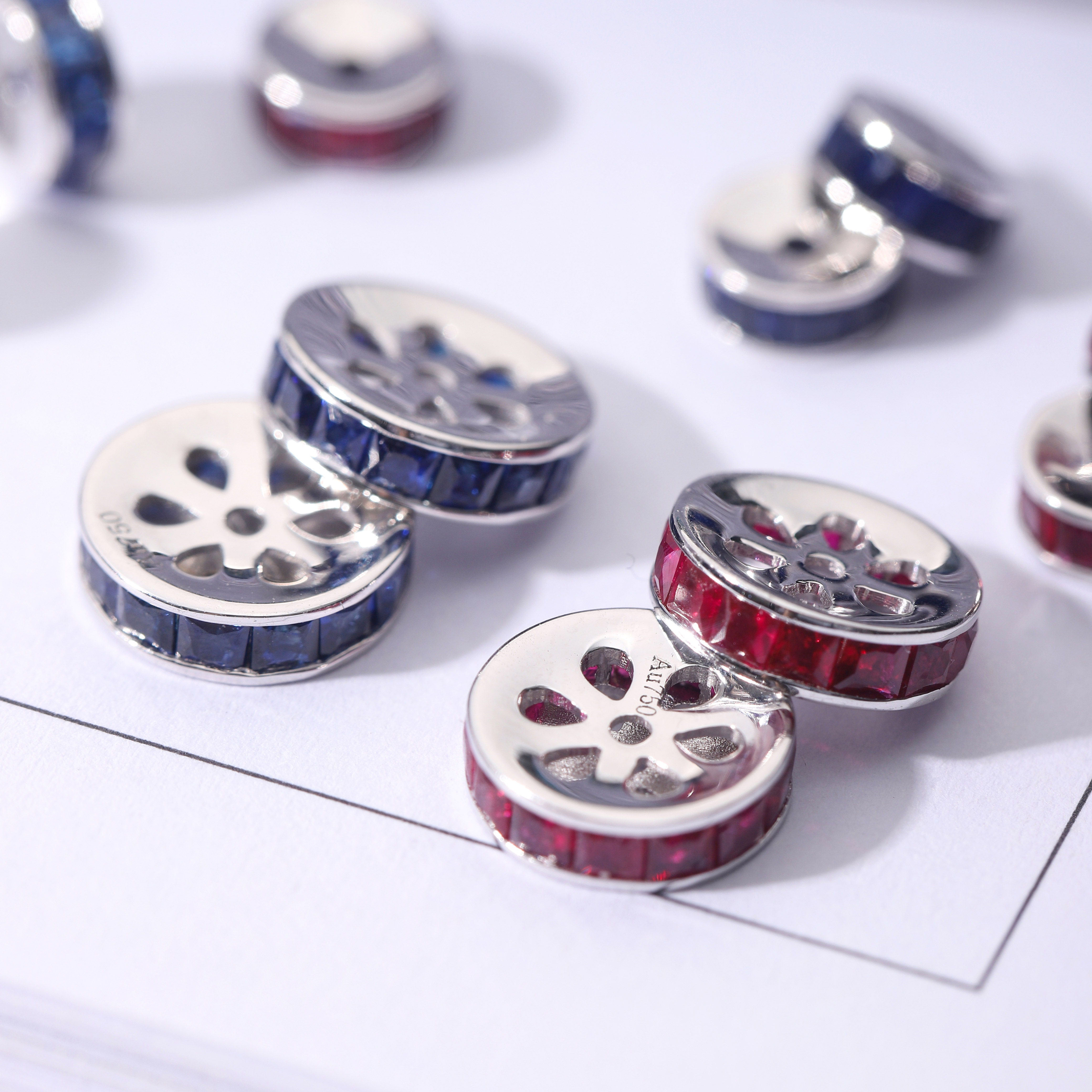 珍珠翡翠项链手工DIY配件AU75018K金镶嵌红蓝宝石隔片支持复检