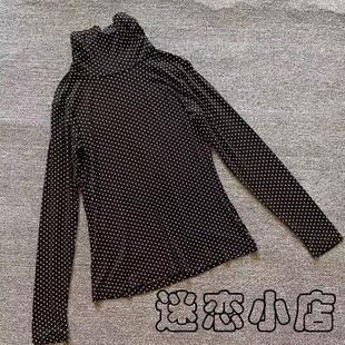 出欧美高弹力堆堆领波点百搭打底衫秋冬季女款黑色高领T恤