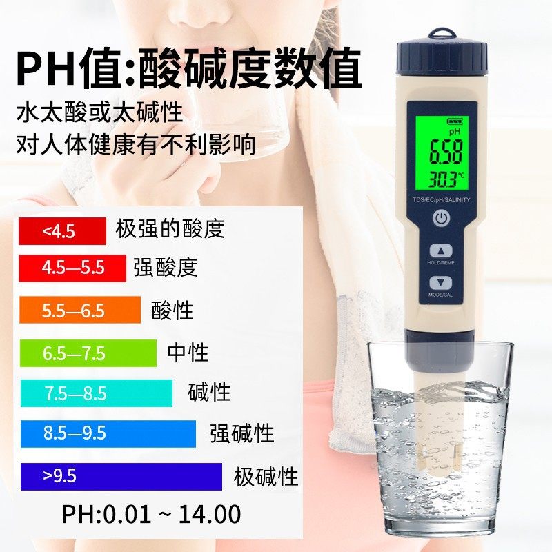 五合一PH计酸碱度ECTDS温度 盐度电导率水质测试笔养殖检测仪背光,五金/工具,水质分析仪,淘宝优惠券,粉丝福利购,淘宝优惠卷