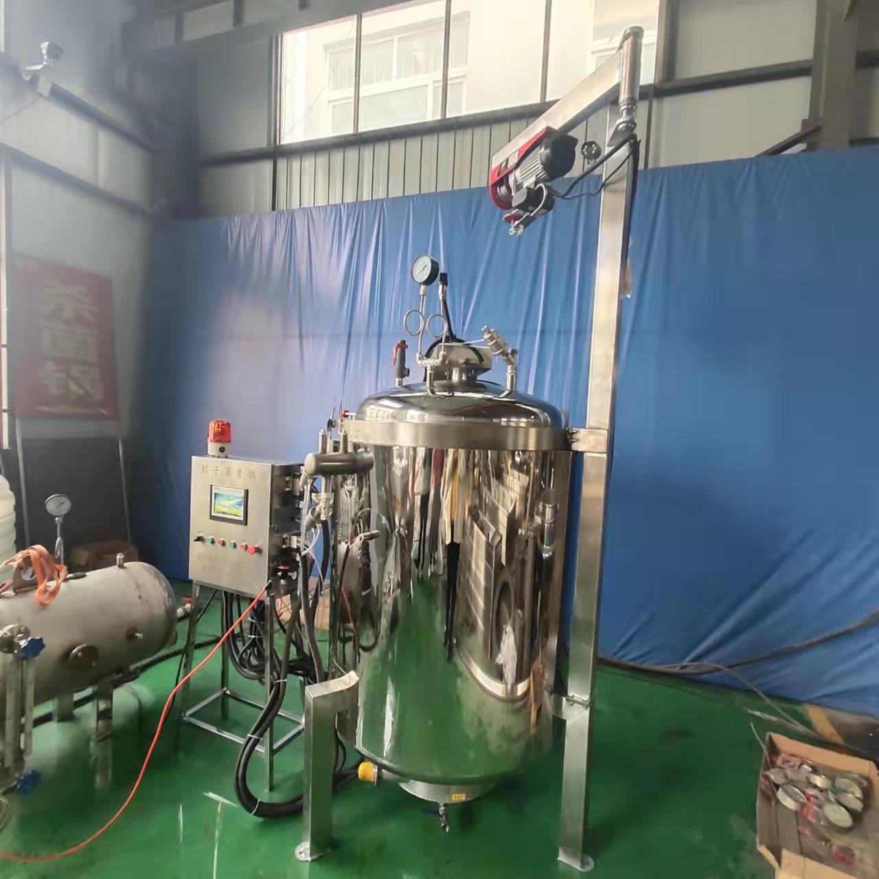 子全自动式带吊笼煮出料蒸煮锅粽子制立作全套设HYM备粽高压蒸锅