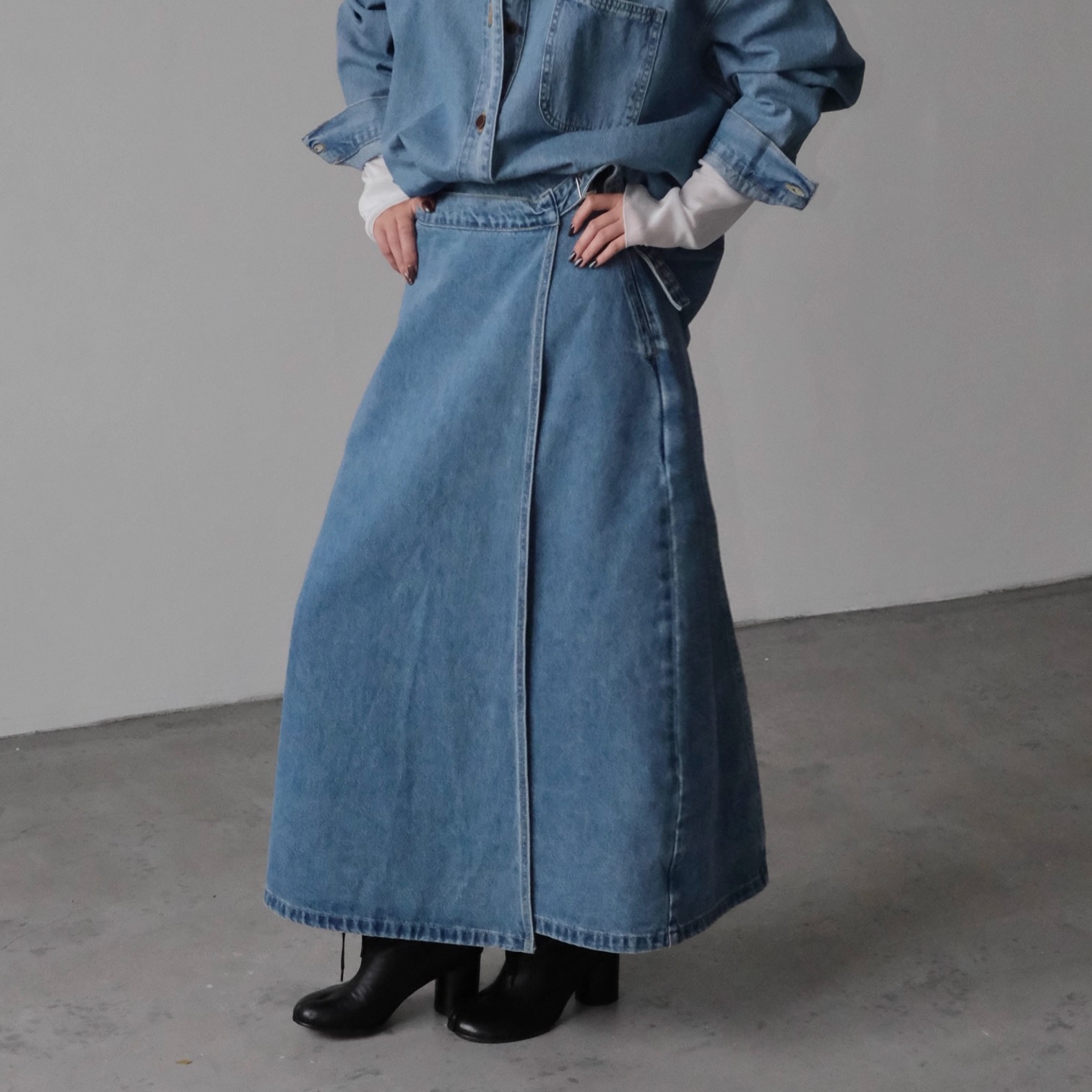Vesca水洗牛仔半裙中长款伞裙