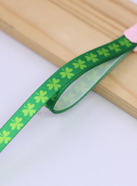 1厘米 绿色四叶草涤纶带diy手工制作发饰材料蝴蝶结发夹饰品配件