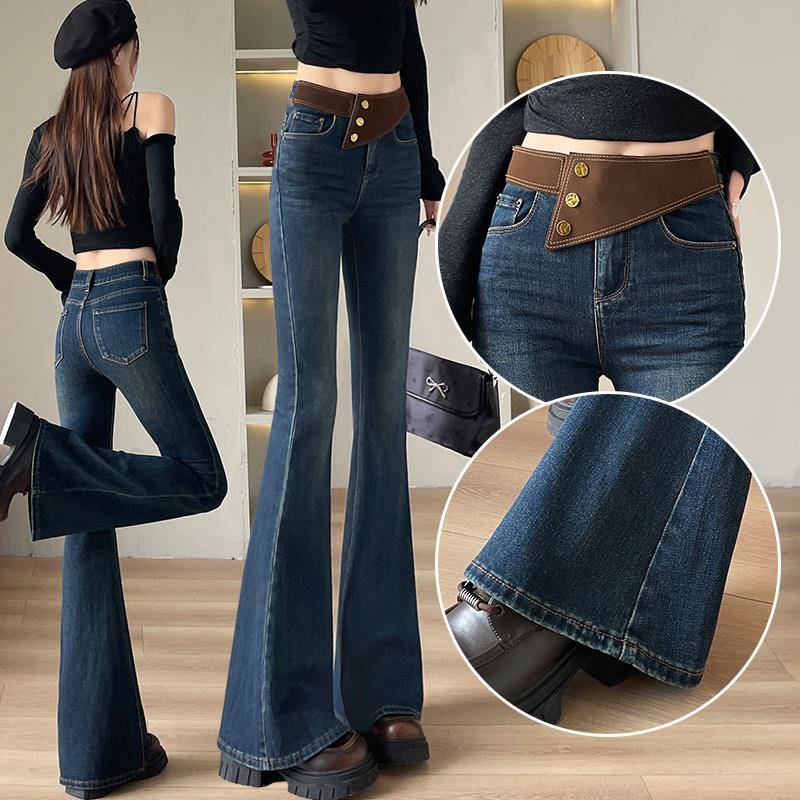 喇叭裤女修身高腰牛仔裤2025夏季爆款修身梨型微胖显瘦微喇拖地裤