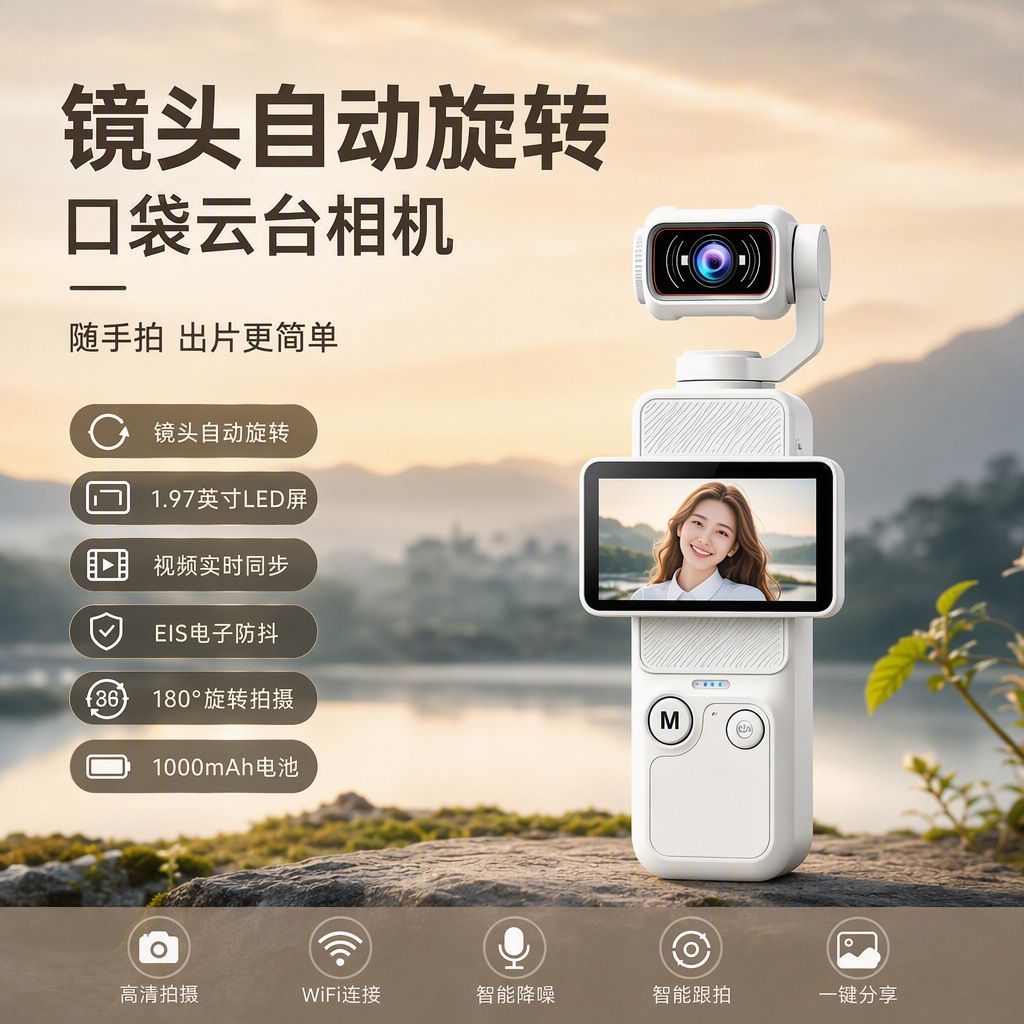可横屏旋转拍摄手持云台户外口袋运动防抖相机高清录像机volg骑行