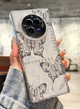 适用vivoxfold3pro手机壳新款xfold3黑色蝴蝶线条折叠屏日韩可爱xfold2彩色透明vivo情侣女防摔X Fold保护套