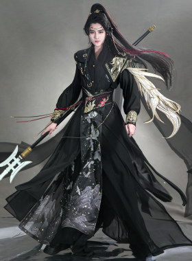 风雅司制原创玄鸟披风斗篷黑金国风潮中式汉元素男女大码套装少侠