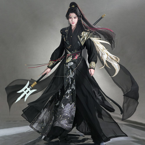 风雅司制原创玄鸟披风斗篷黑金国风潮中式汉元素男女大码套装少侠