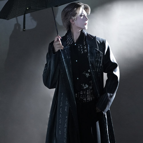 风雅司制原创书法大衣毛呢国风新中式夏男女大码套装水墨