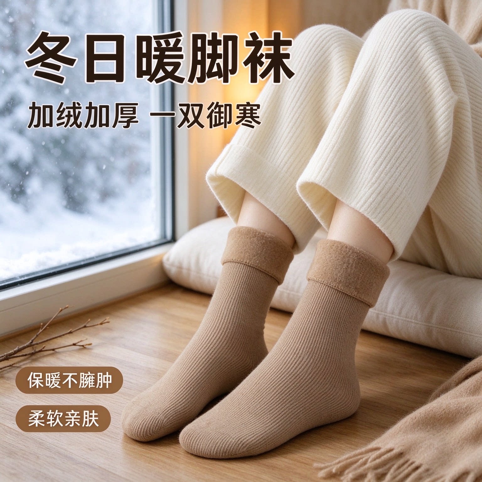 加绒加厚袜子雪地袜女秋冬款中筒袜保暖短筒袜睡眠地板袜长袜冬季