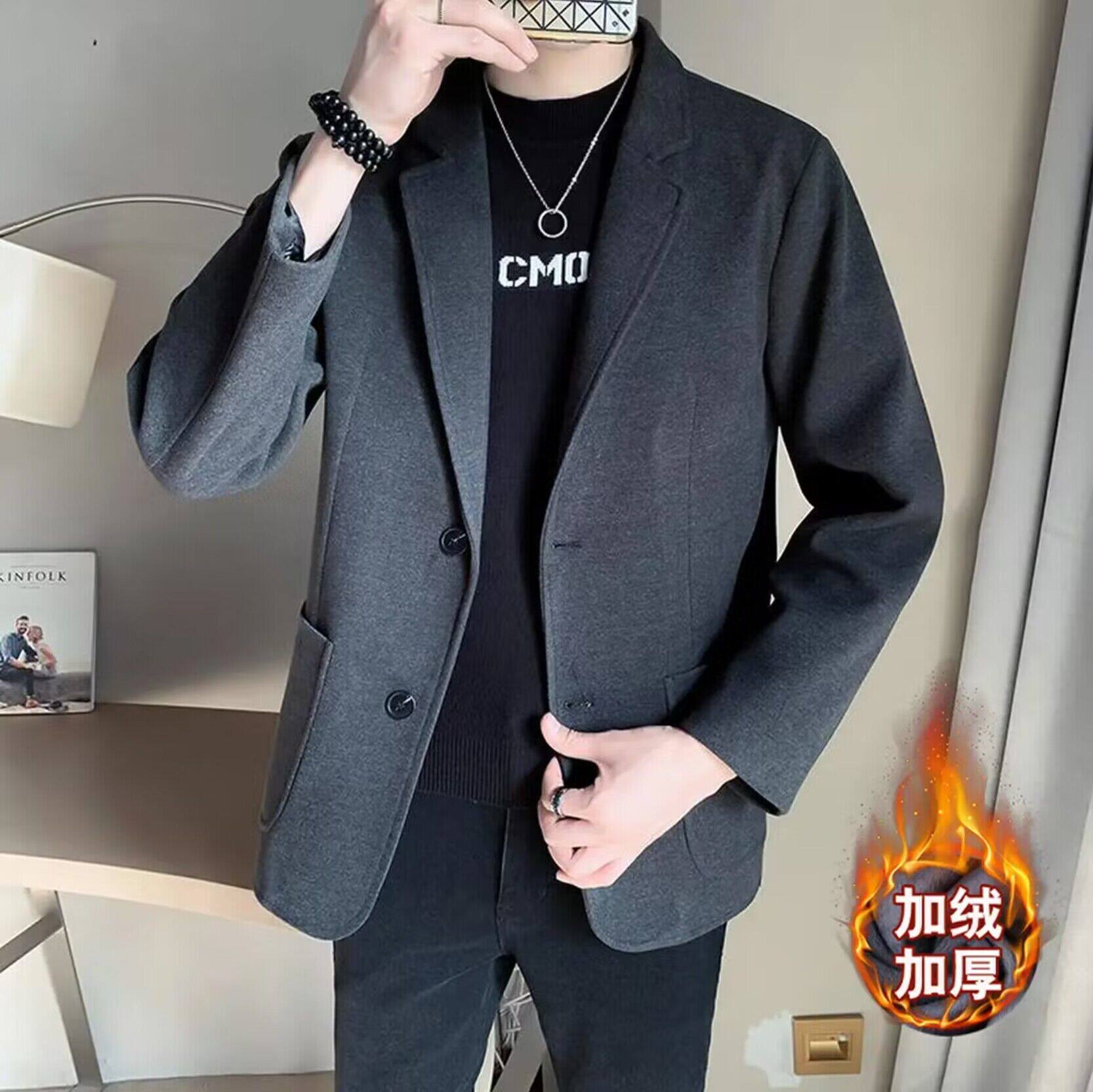 18세 의상 정장 남자의 가볍고 성숙한 모직 정장 가을 겨울 새로운 HUALIU 비즈니스 캐주얼 플러스 벨벳 정장 재킷