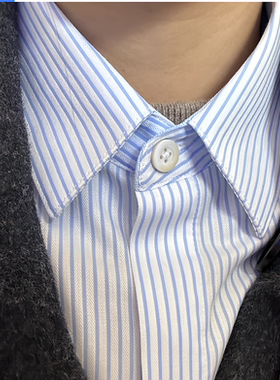农商行假领子工作服男女通用浅蓝色条纹工装衬衫衣领农村信用社领