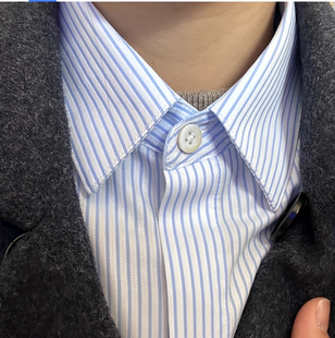 农商行假领子工作服男女通用浅蓝色条纹工装衬衫衣领农村信用社领