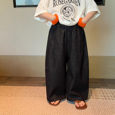 2026春季新款韩版儿童纯色宽松牛仔裤男女童防掉色百搭休闲弯刀裤