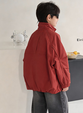 棉小铺男童冲锋衣儿童春季韩版2026新款红色刺绣潮范运动童装外套