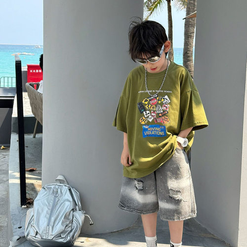 泰如2026夏季新款韩版儿童卡通纯棉印花T恤男童透气短袖上衣潮