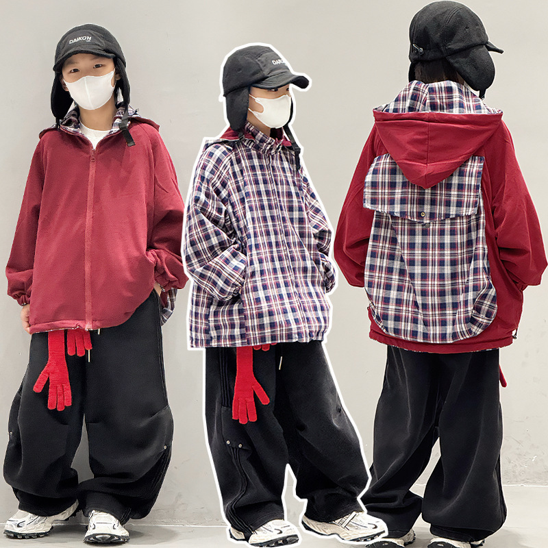 宝多童装男童秋季外套2025新款儿童连帽冲锋衣小男孩风衣100-180