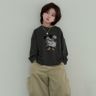奶酪与喵童装男童长袖2026年春季米奇印花宽松休闲百搭套头衫潮童