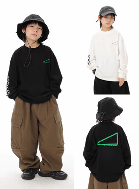 儿童T恤2026山系春季新款男童休闲长袖t中小童帅气字母印花上衣潮