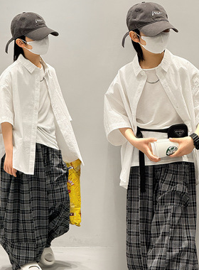 宝多童装男童衬衫2026新款儿童夏装上衣春夏长袖白色衬衣100-170