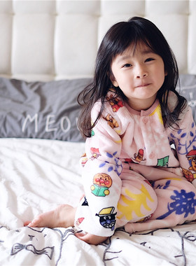 清仓不退换*面包胖超人双面法兰绒儿童加厚保暖睡衣家居服套装