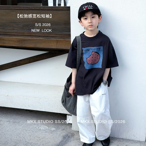 男童短袖儿童t恤夏款2026夏季新款中大童男孩韩版宽松印花上衣潮t