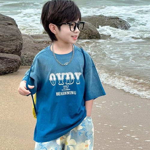 男童短袖T恤纯棉2026夏装新款儿童中大童男孩夏季印花半袖上衣潮