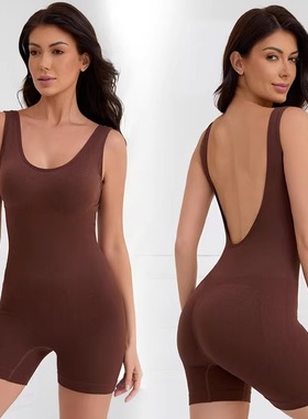 性感大露背塑身衣带胸垫美背文胸一体内搭打底收腹提臀瑜伽连体衣