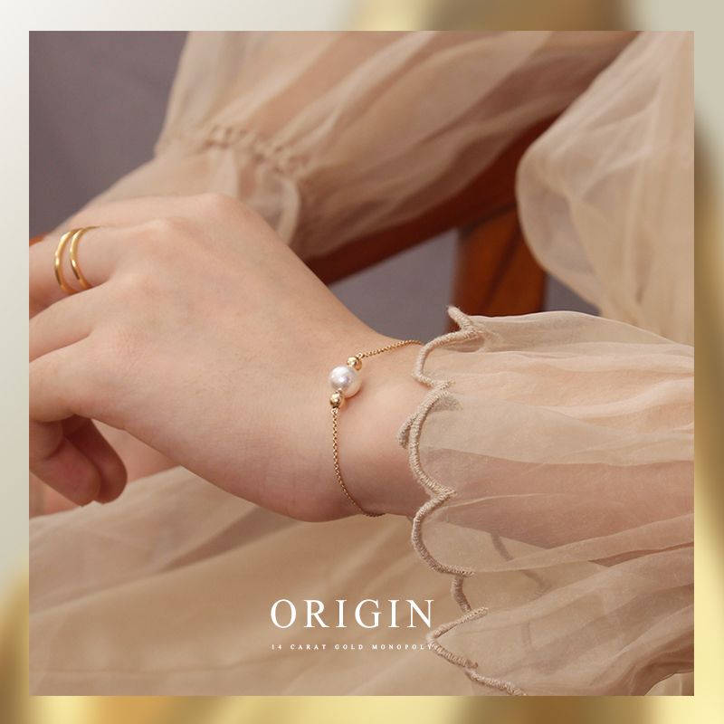 origin设计师新款 14K包金注金手链女 超细天然珍珠手链森系手环
