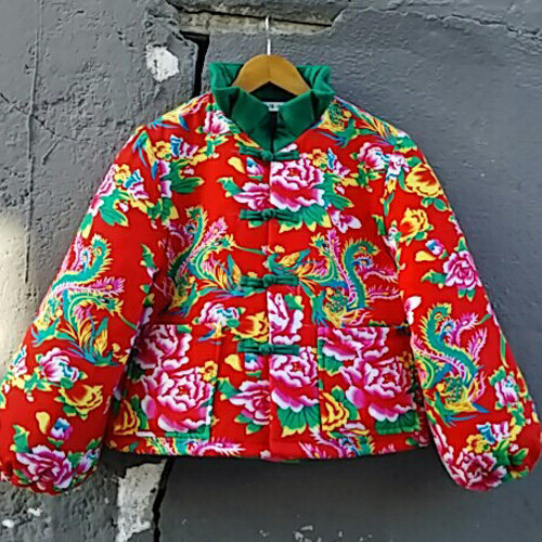 女装东北大花布棉衣娃娃装灯笼袖棉服中式改良盘扣棉袄花袄可定制