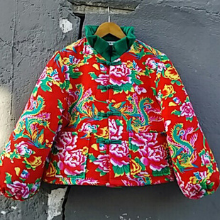 女装东北大花布棉衣娃娃装灯笼袖棉服中式改良盘扣棉袄花袄可定制