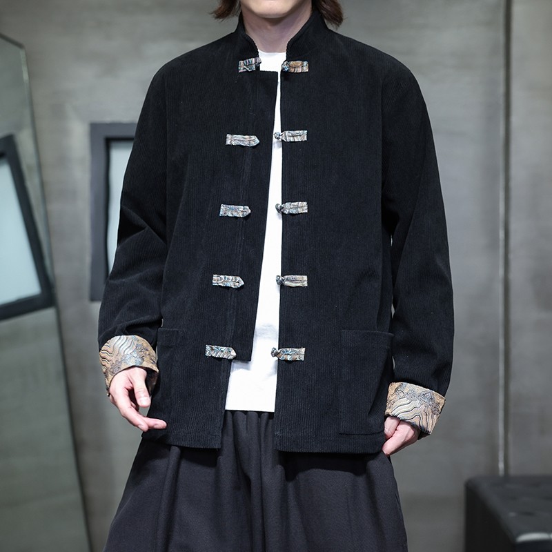 唐装男款春秋款新中式男装复古风宽松大码中国风灯芯绒夹克外套潮