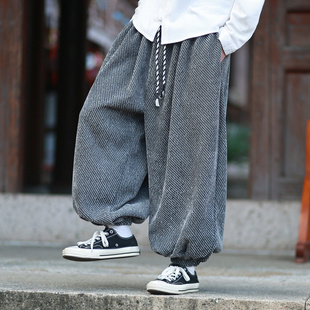 春秋潮流哈伦束脚长裤 加绒加厚休闲裤 阔腿灯笼裤 胖子大码 子男冬季