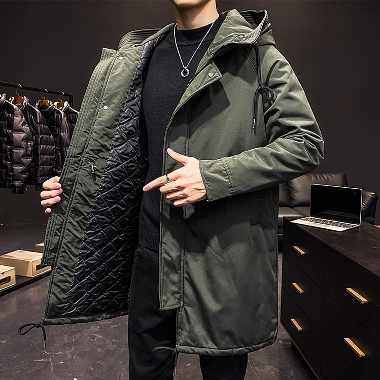 2025新款夹棉棉服大码宽松秋冬季中长款男士薄款棉衣外套加厚风衣