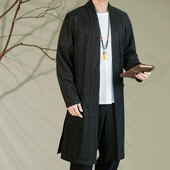 长袍披风 过膝汉服复古男道袍宽松茶禅服披风开衫 中国风秋款 中长款