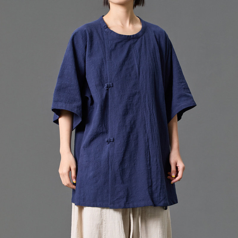 夏季汉元素袍布扣禅修僧侣改良汉服短袖衬衫男女民族复古风居士服图片
