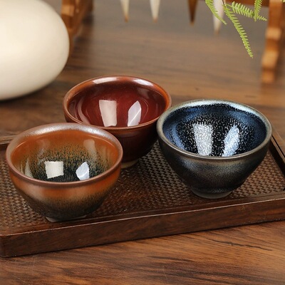 建窑茶盏品茗主人杯纯手工三件套蓝麒麟经典兔毫红毫木叶天目盏杯