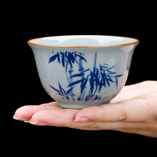 泥序汝窑茶杯个人专用主人杯功夫茶单杯陶瓷开片可养大小号品茗杯