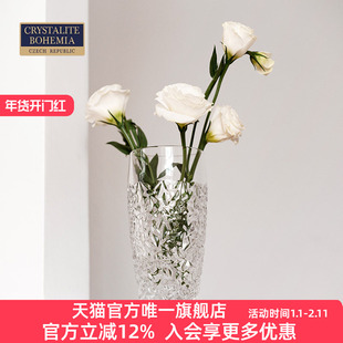 捷克进口水晶玻璃花瓶透明插花欧式现代桌面居家小号摆件办公室