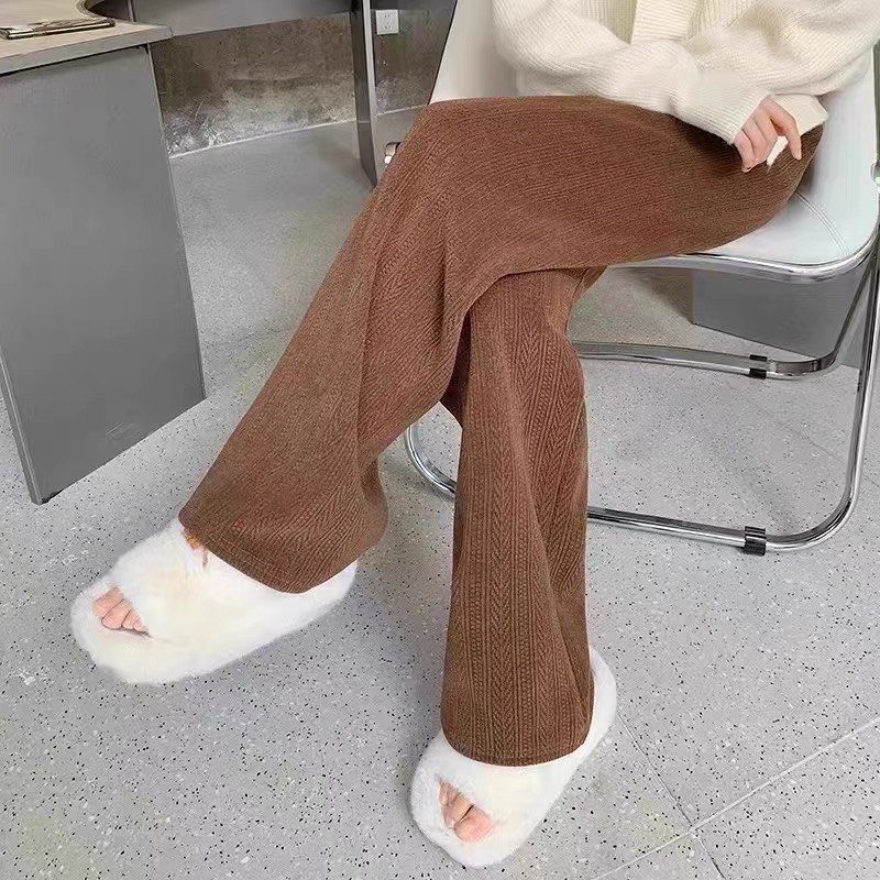 麦穗纹高腰垂感休闲阔腿裤