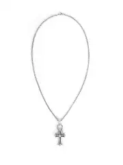 Cgyyds White Copper Silver-Plated Trendy Cross Necklace for Men, Cool Hip-Hop Style, High-End, Light Luxury, Niche, Versatile, and Unique