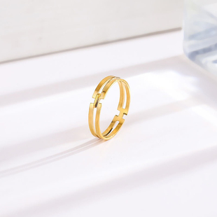 钛钢戒指 不掉色简约几何H钛钢戒指女小众轻奢百搭食指戒JZ057