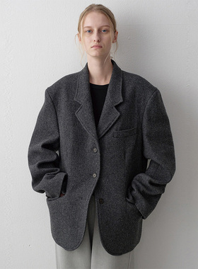 facade pattern西服大衣女秋冬极简宽松显瘦西装保暖羊毛毛呢外套