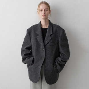 facade pattern西服大衣女秋冬极简宽松显瘦西装保暖羊毛毛呢外套