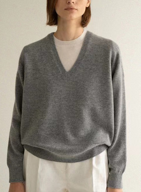 Facade patternV领毛衣女秋冬新款设计师慵懒风羊毛针织衫上衣