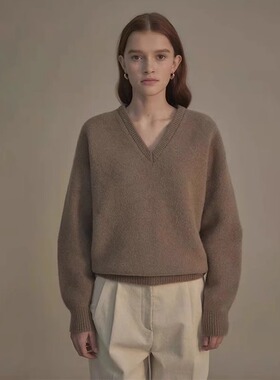 facade patternV领毛衣女2024秋冬新款慵懒高级感羊毛羊绒针织衫