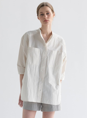 Facade pattern短袖衬衫女夏宽松落肩款设计感小众通勤衬衣